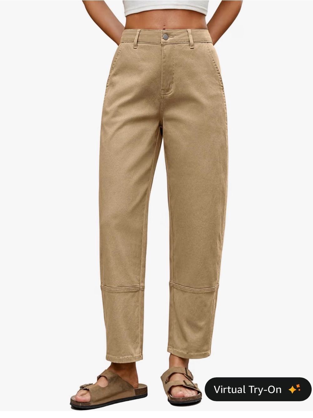 High-Rise Cropped Ankle Pants in Tan